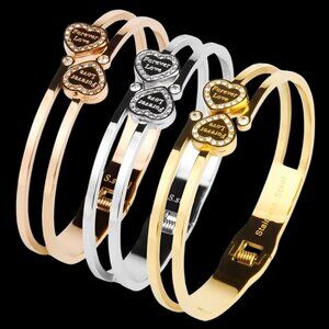 Double Hearts Stainless Steel "Forever Love" Bracelets Bangles Doble Corazones